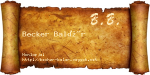 Becker Balár névjegykártya